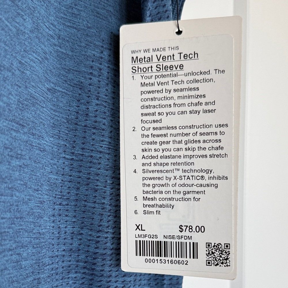 lululemon athletica Men's Metal Vent Tech Short Sleeve Blue Tee, NWT, XL - Picture 2 of 9